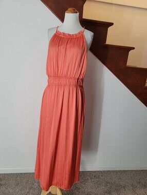 Anne Klein Coral-Peach Halter Maxi Dress Size 10